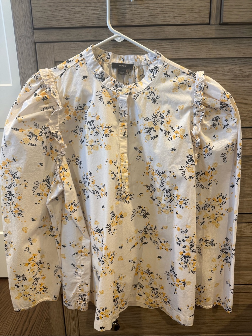 J. Crew White Blouse with Yellow Floral Print